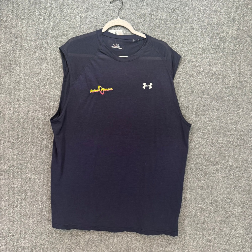 Under Armour Sleeveless Shirt Mens XL Blue Retro Fitness Muscle Tee Tank Top